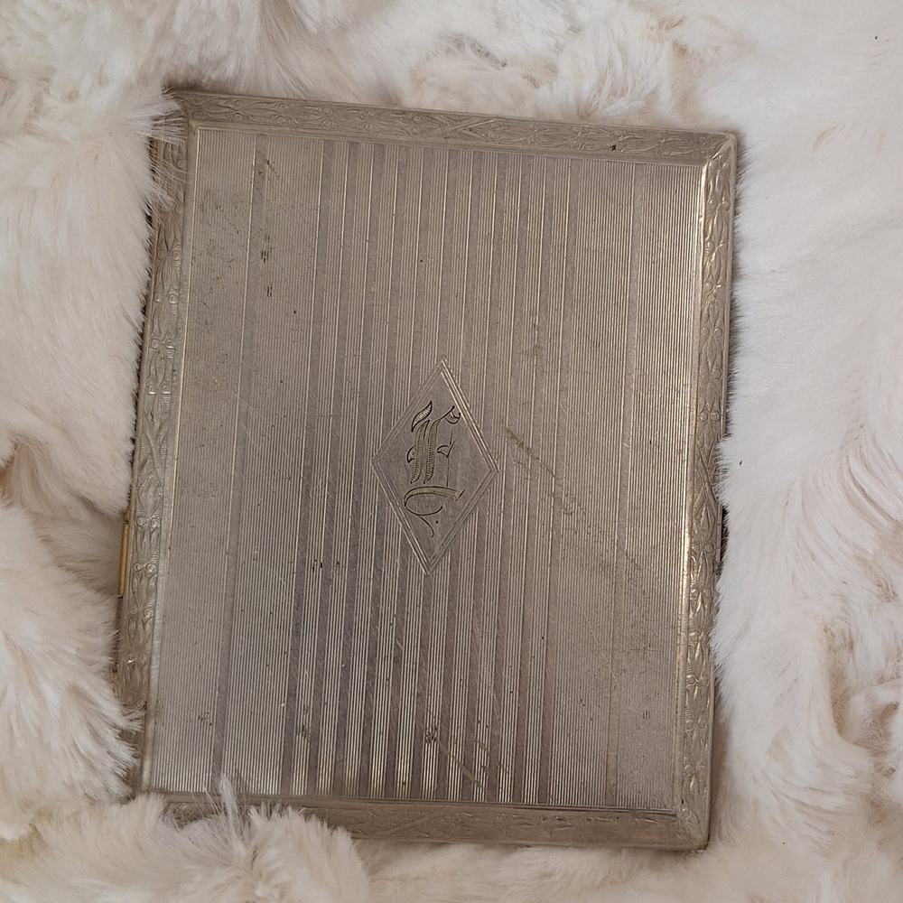 Nickel Silver Evans Cigarette Case Vintage Art Deco Geometric Design